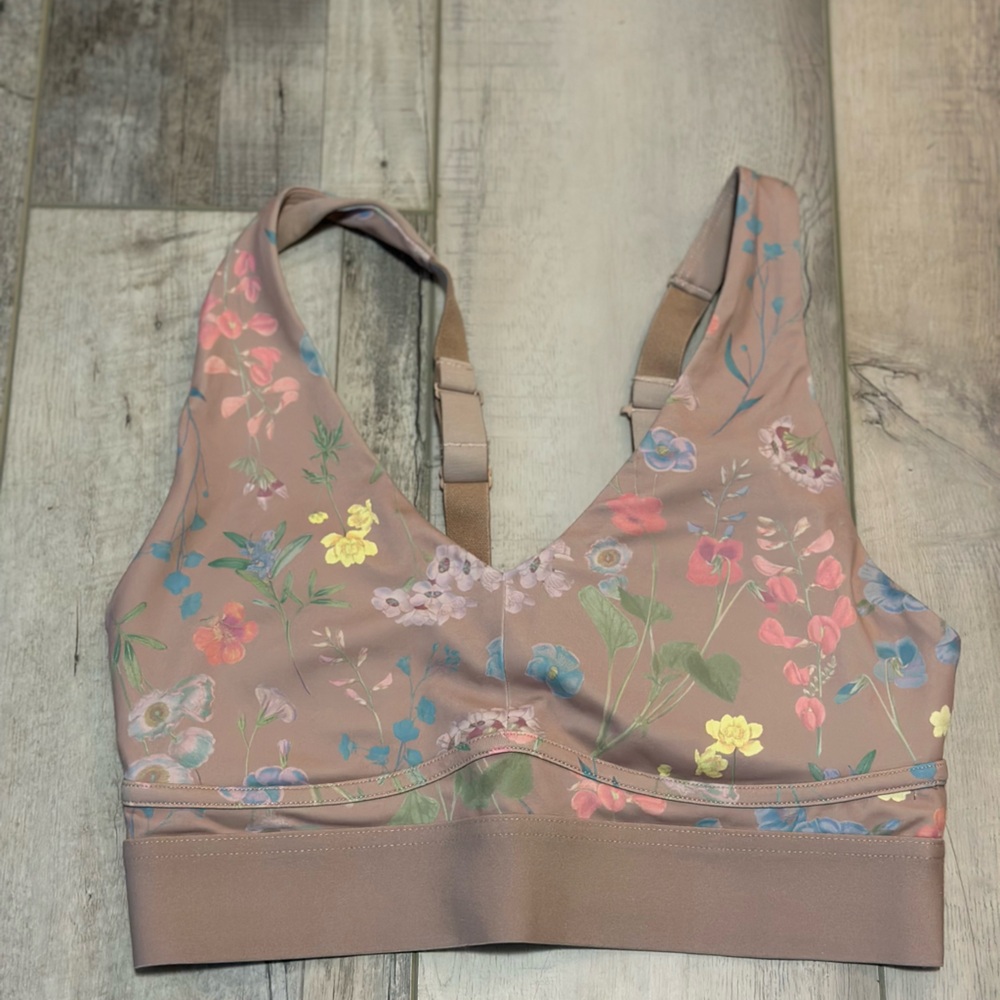 Fabletics Floral Sports Bra - Tan and Multicolor